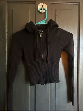 Forever 21 Black Cropped Hooded Zip-Up Cardigan